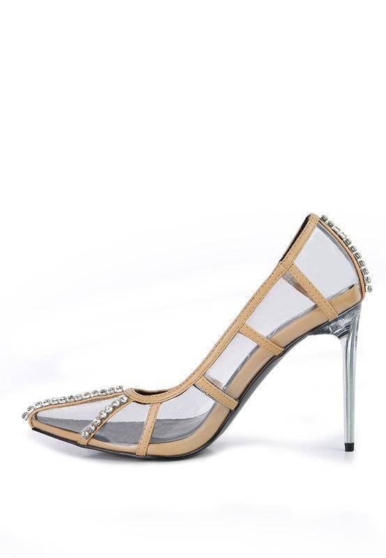 Diamante Clear High Heel Cage Pumps Eye Candy Sensation