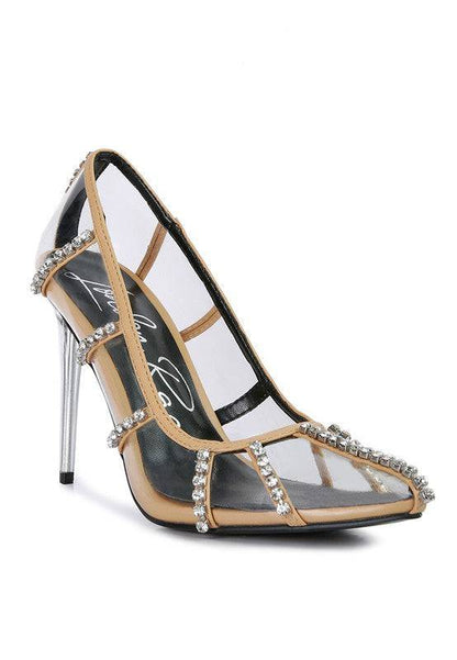 Diamante Clear High Heel Cage Pumps Eye Candy Sensation