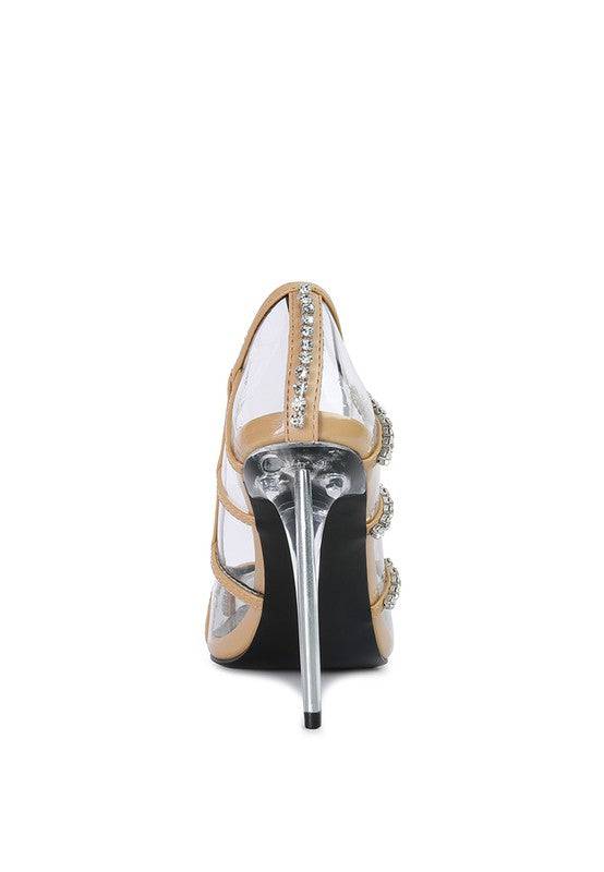 Diamante Clear High Heel Cage Pumps Eye Candy Sensation