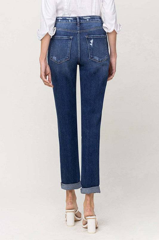 Distressed Double Cuffed stretch Mom Jeans Eye Candy Sensation
