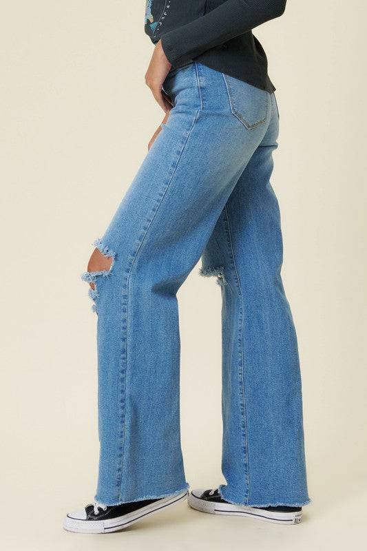 Distressed Wide Fit Jeans Eye Candy Sensation