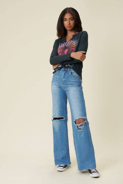 Distressed Wide Fit Jeans Eye Candy Sensation