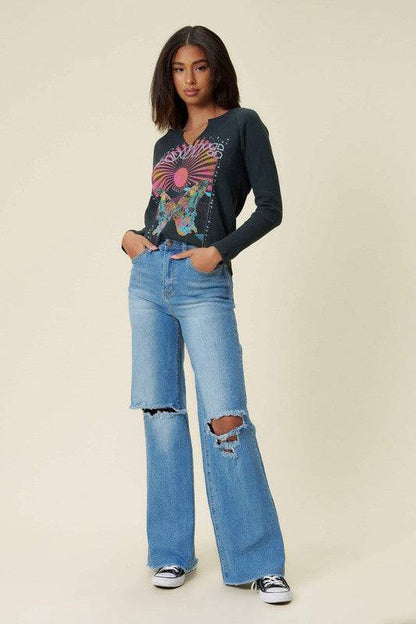 Distressed Wide Fit Jeans Eye Candy Sensation