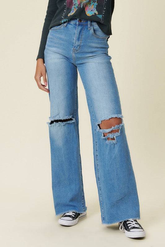 Distressed Wide Fit Jeans Eye Candy Sensation