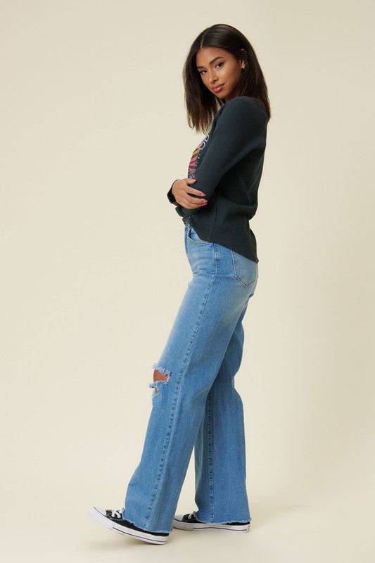 Distressed Wide Fit Jeans Eye Candy Sensation