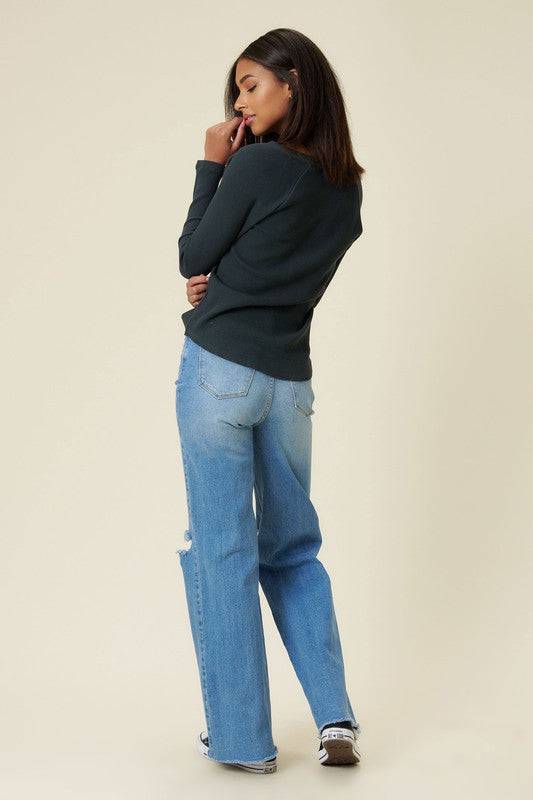 Distressed Wide Fit Jeans Eye Candy Sensation