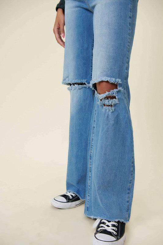 Distressed Wide Fit Jeans Eye Candy Sensation
