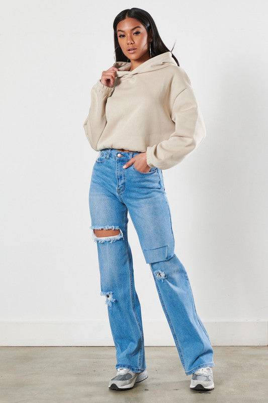 Distressed Wide Leg Jeans Eye Candy Sensation