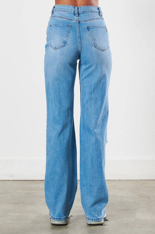 Distressed Wide Leg Jeans Eye Candy Sensation