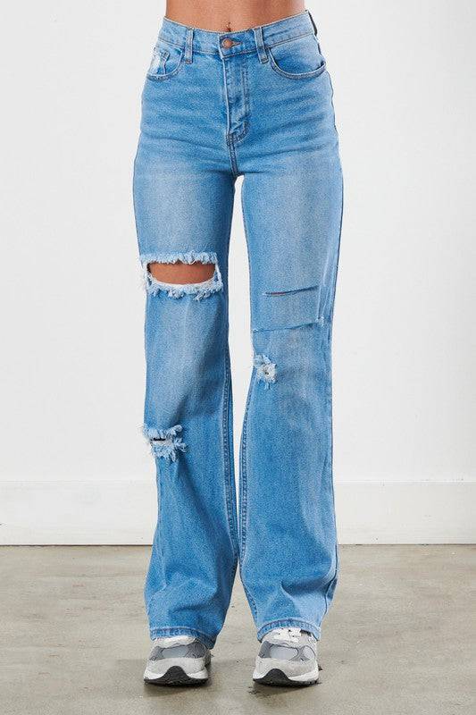 Distressed Wide Leg Jeans Eye Candy Sensation