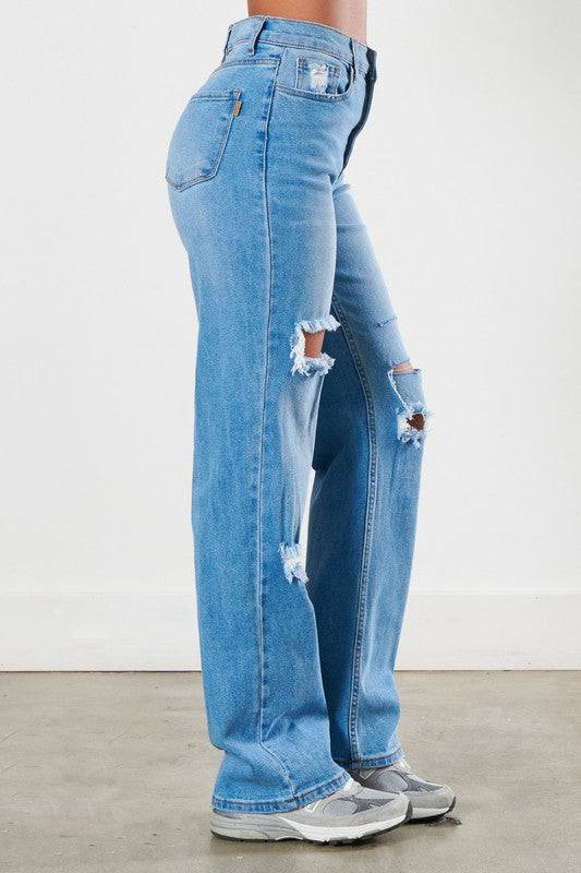 Distressed Wide Leg Jeans Eye Candy Sensation