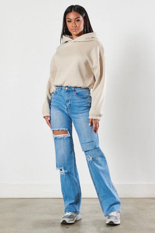 Distressed Wide Leg Jeans Eye Candy Sensation