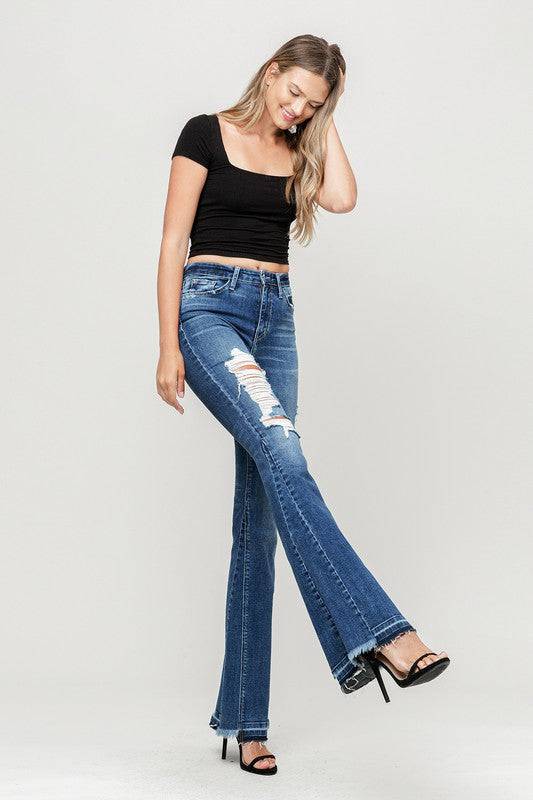 HIGH RISE DISTRESSED RELEASED HEM FLARE Eye Candy Sensation