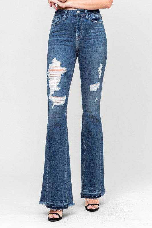 HIGH RISE DISTRESSED RELEASED HEM FLARE Eye Candy Sensation