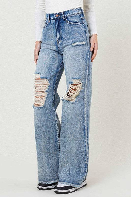 HIGH RISE WIDE LEG IN VINTAGE ACID WASH Eye Candy Sensation