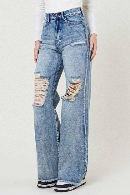 HIGH RISE WIDE LEG IN VINTAGE ACID WASH Eye Candy Sensation