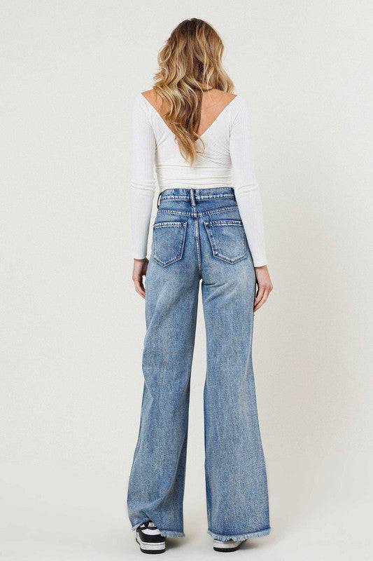 HIGH RISE WIDE LEG IN VINTAGE ACID WASH Eye Candy Sensation