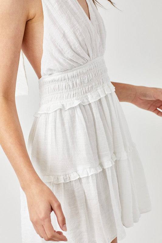 Halter Neck Smocked Ruffle Dress Eye Candy Sensation