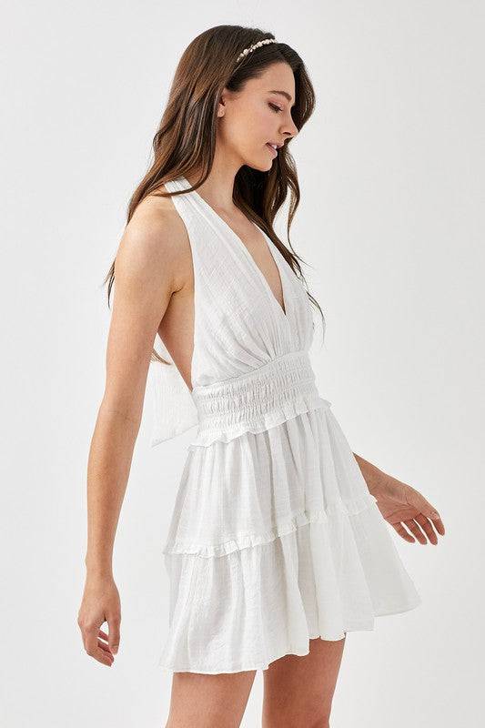 Halter Neck Smocked Ruffle Dress Eye Candy Sensation