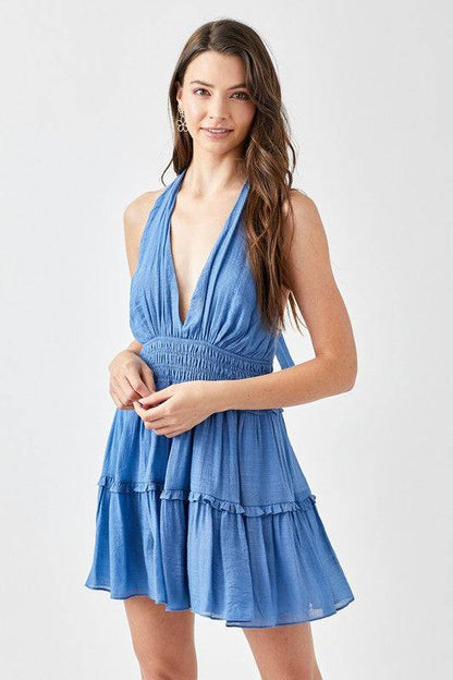 Halter Neck Smocked Ruffle Dress Eye Candy Sensation