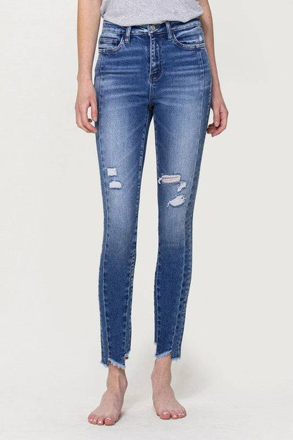 High Rise Ankle Skinny with Uneven Hem Detail Eye Candy Sensation