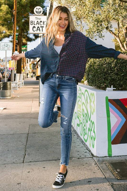 High Rise Ankle Skinny with Uneven Hem Detail Eye Candy Sensation