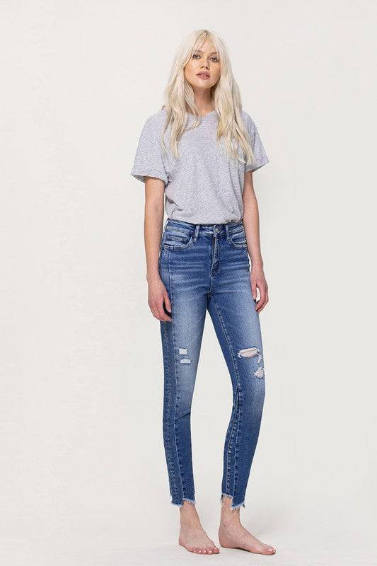 High Rise Ankle Skinny with Uneven Hem Detail Eye Candy Sensation