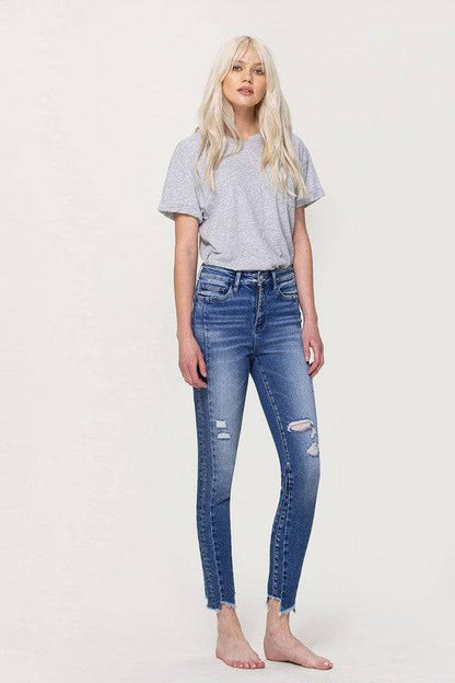 High Rise Ankle Skinny with Uneven Hem Detail Eye Candy Sensation