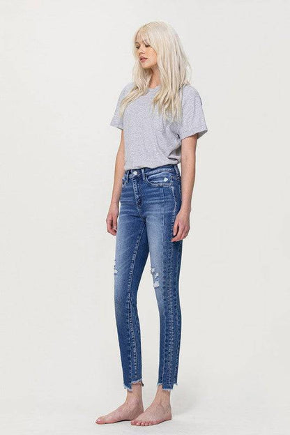 High Rise Ankle Skinny with Uneven Hem Detail Eye Candy Sensation