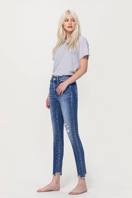 High Rise Ankle Skinny with Uneven Hem Detail Eye Candy Sensation