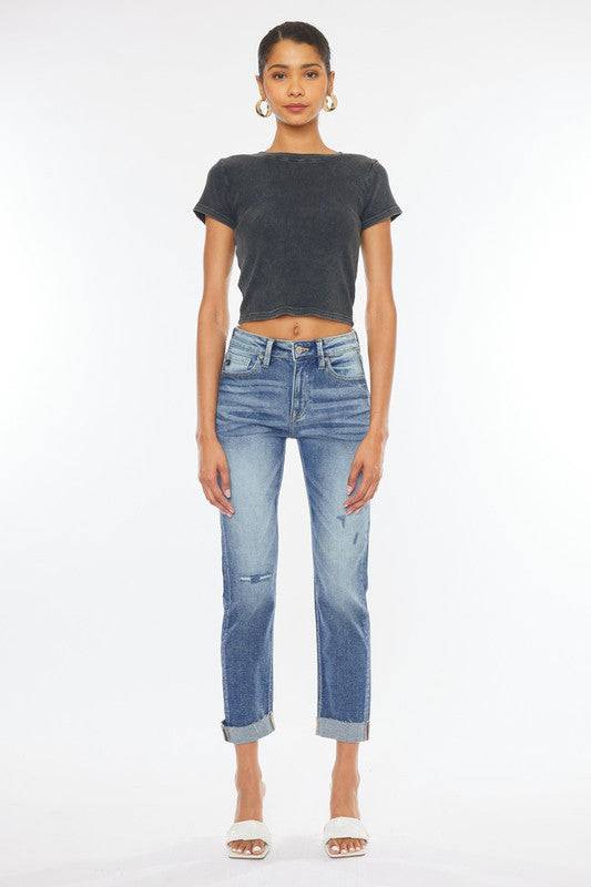 High Rise Cuffed Slim Straight Jeans Eye Candy Sensation