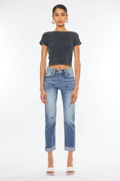 High Rise Cuffed Slim Straight Jeans Eye Candy Sensation