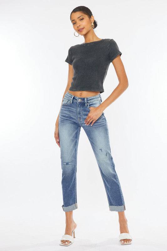 High Rise Cuffed Slim Straight Jeans Eye Candy Sensation