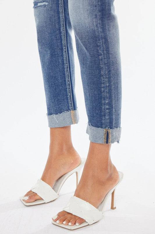 High Rise Cuffed Slim Straight Jeans Eye Candy Sensation