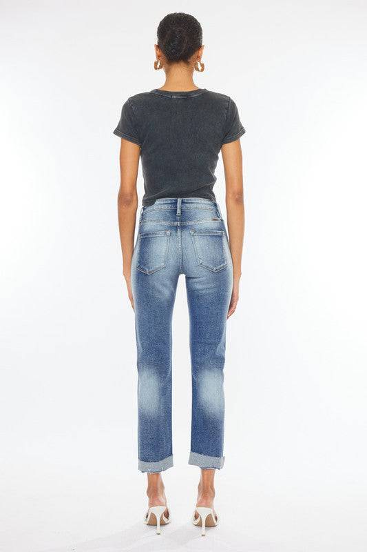 High Rise Cuffed Slim Straight Jeans Eye Candy Sensation