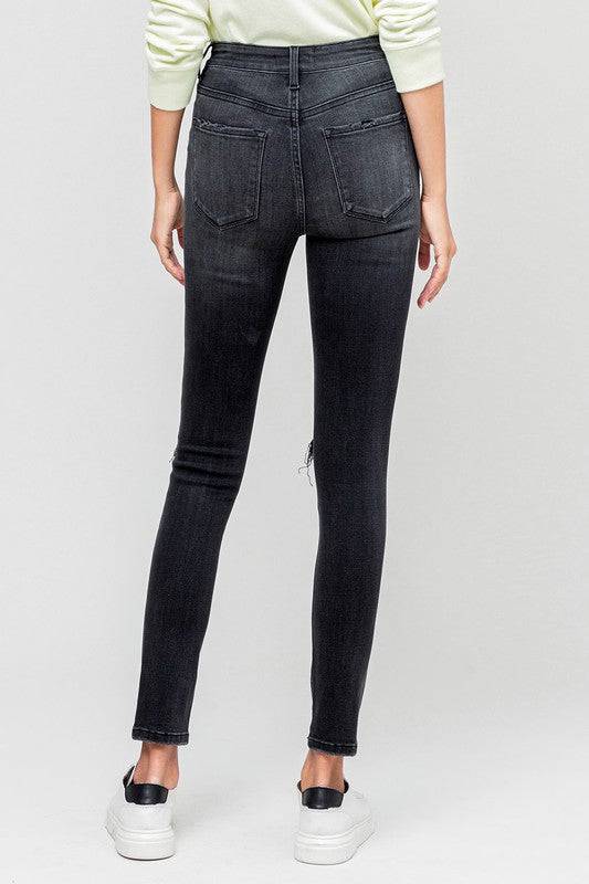 High Rise Distressed Button Fly Ankle Skinny Eye Candy Sensation