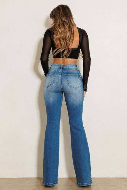 High Rise Distressed Flare Jeans Eye Candy Sensation