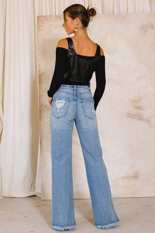 High Rise Distressed Wide Jeans Eye Candy Sensation