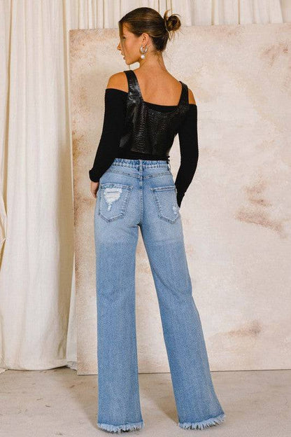 High Rise Distressed Wide Jeans Eye Candy Sensation