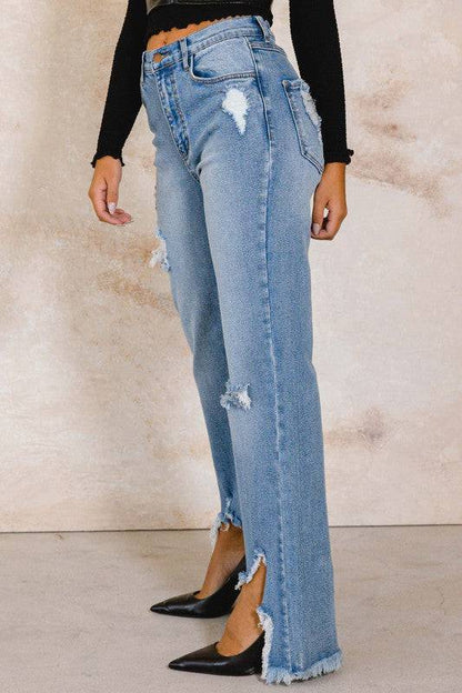 High Rise Distressed Wide Jeans Eye Candy Sensation