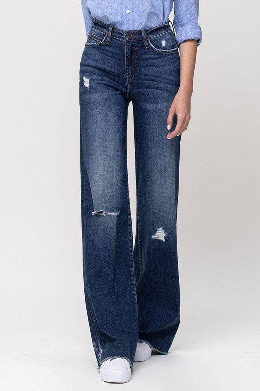High Rise Distressed Wide Leg Jeans Eye Candy Sensation