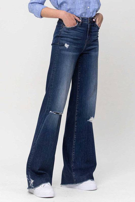 High Rise Distressed Wide Leg Jeans Eye Candy Sensation