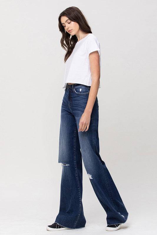 High Rise Distressed Wide Leg Jeans Eye Candy Sensation