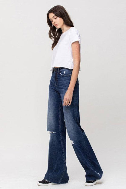 High Rise Distressed Wide Leg Jeans Eye Candy Sensation