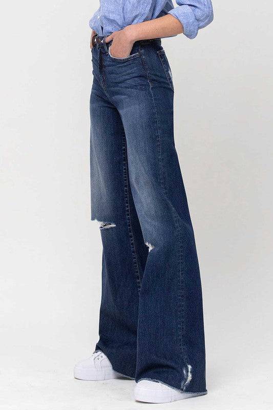 High Rise Distressed Wide Leg Jeans Eye Candy Sensation