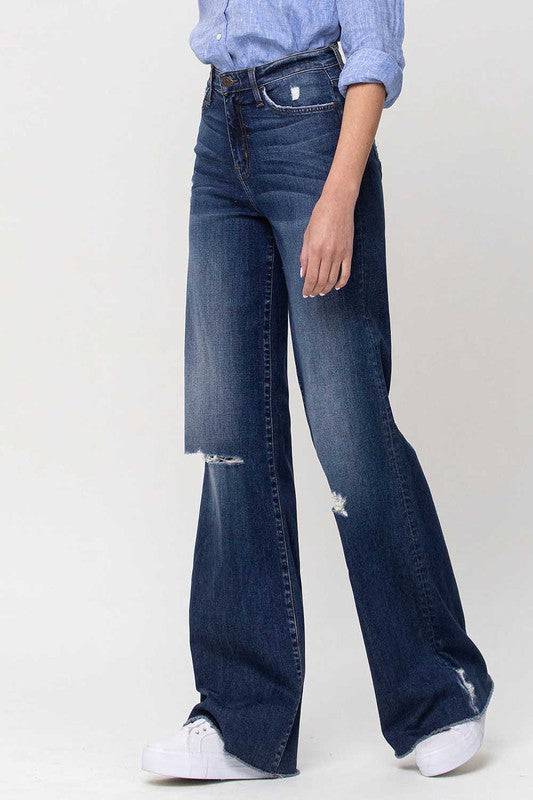 High Rise Distressed Wide Leg Jeans Eye Candy Sensation