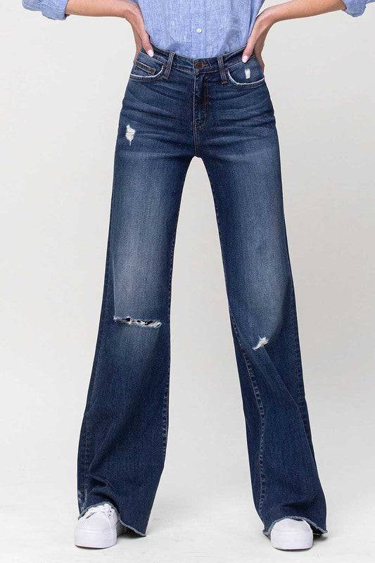 High Rise Distressed Wide Leg Jeans Eye Candy Sensation