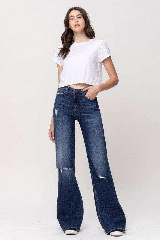 High Rise Distressed Wide Leg Jeans Eye Candy Sensation
