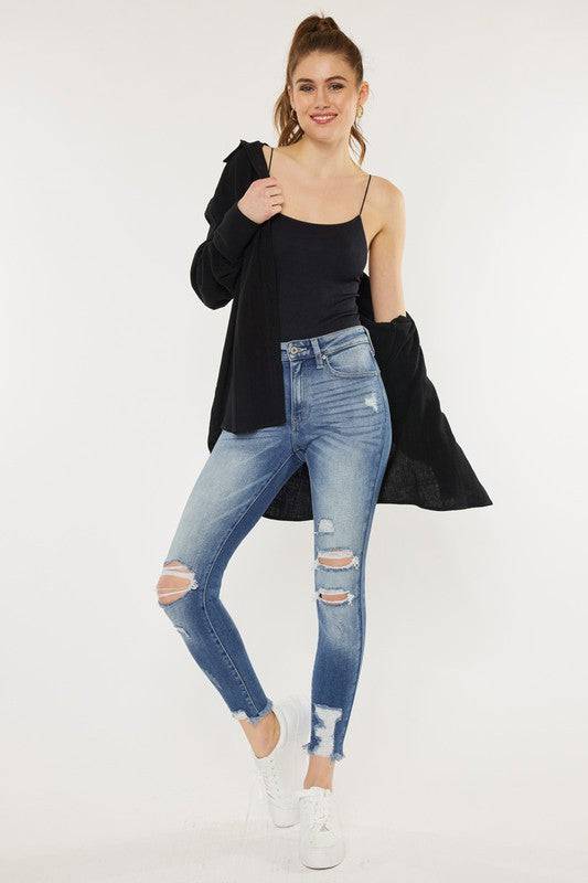 High Rise Fray Hem Ankle Skinny - KC9130M Eye Candy Sensation