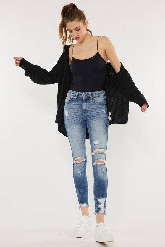 High Rise Fray Hem Ankle Skinny - KC9130M Eye Candy Sensation